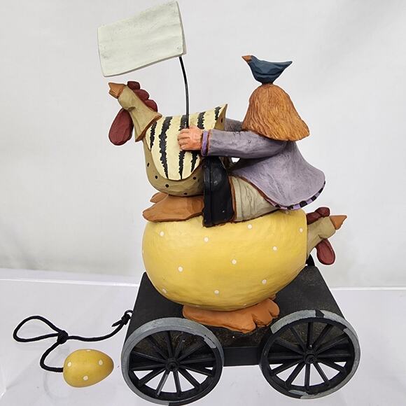 Williraye Studios Folk Art "Egg Money" Girl on Egg Pull Toy Chickens WW7421 - Picture 7 of 11
